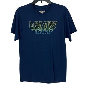 NWT LEVI’S STRAUSS Men’s Pullover Tee Shirt Sz Medium Blue W/Multi Color Graphic